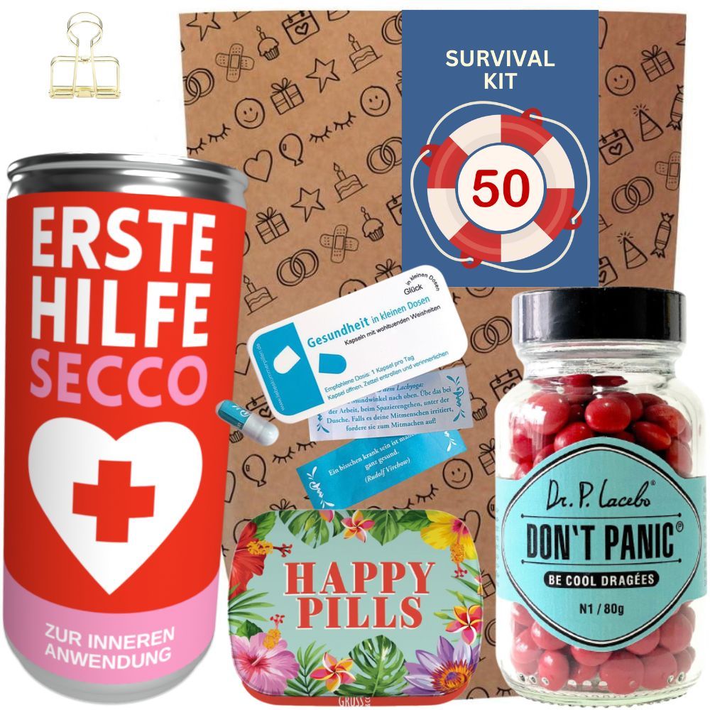 50. Geburtstag  Erste Hilfe Set Geschenkbox mit witzigen Sprüchen