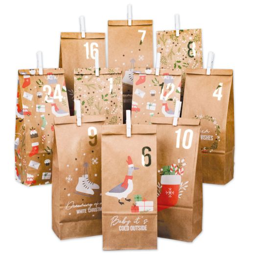 Adventskalender CHRISTMAS bunt - Tüten-Set zum Befüllen