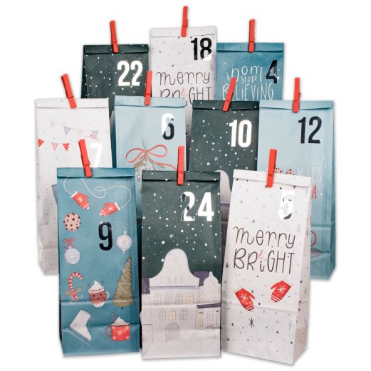 Adventskalender CHRISTMAS blau/rot - Tüten-Set zum Befüllen